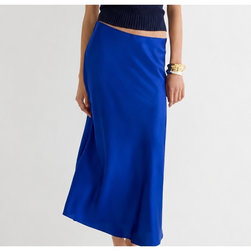 J.‎ Crew Gwyneth Cobalt Blue Satin Midi Slip Skirt Womens Size XL